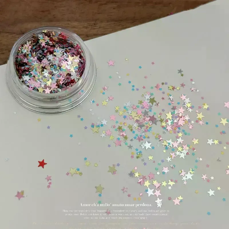 1 Set Mixed Size Candy Colored Laser Star Glitter Colorful Pentagram Nail Glitter Sparkling DIY Accessory Nail Decoration