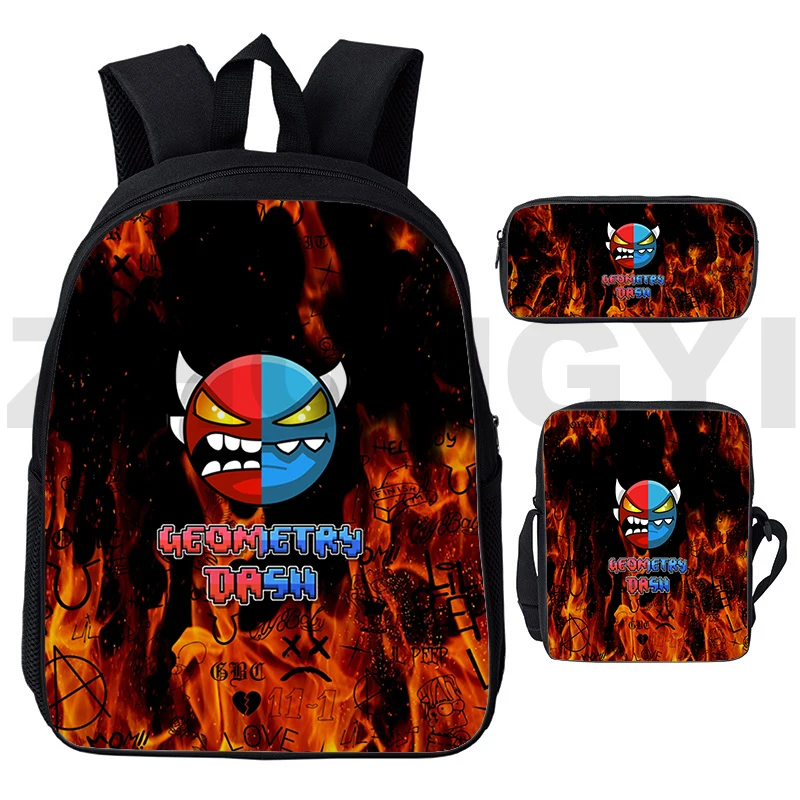 

Angry Geometry Dash Student Bag Fashion Schoolbag Youth Waterproof Travel Backpack High Quality Canvas School Back Pack for Boys