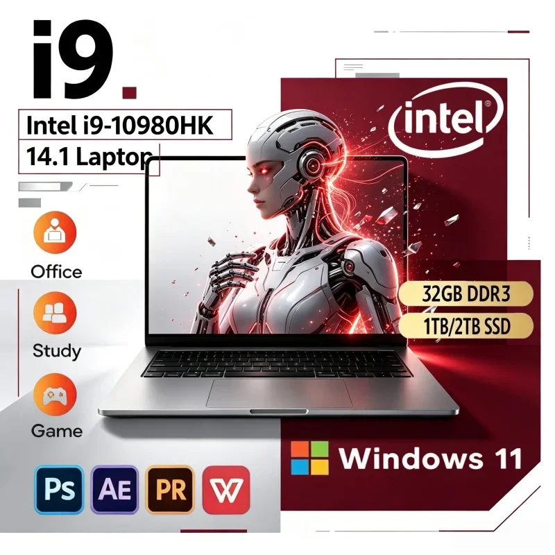 2026 New Arrival 14.1 Inch Powerful Notebook Intel I9-10980HK 16/32GB RAM 2TB SSD Win11 Gaming Business PC