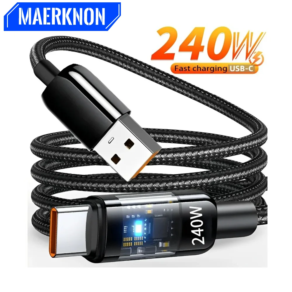 

240W Nylon Braided USB C Fast Charging Cable High-speed Transfer Data Cord 0.25-2M Charger Wire For Samsung Xiaomi Huawei iPhone