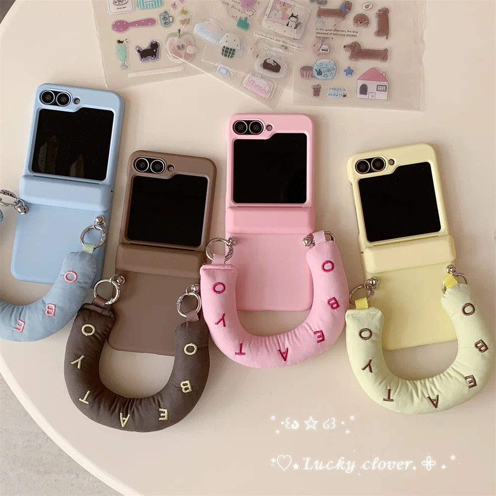 

Korea INS simple phone case with wrist strap for Samsung Galaxy Z Flip 7 Flip 6 Flip 5 4 3 cover Card slot protective Fundas