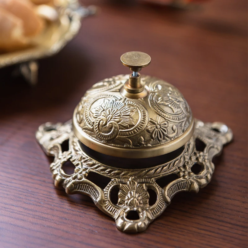 

Vintage Brass Dinner Bell High End Hotel Decor Dining Serving Bell Dining Table Ornament Handmade Texture Distressed Coating