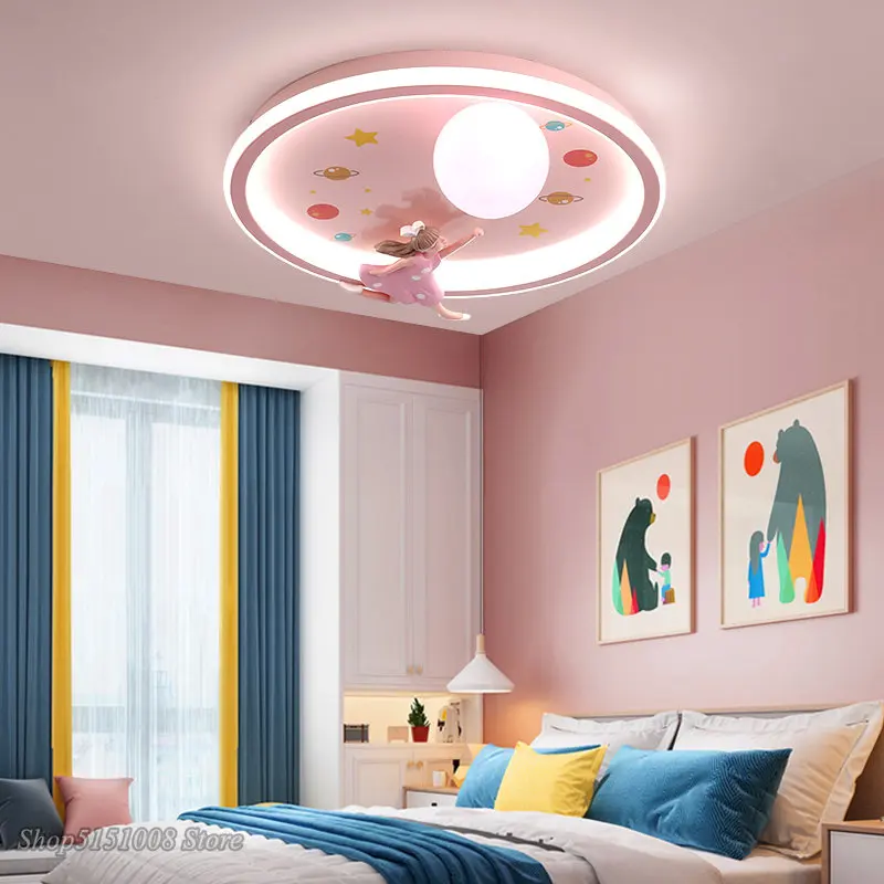 Pink Children\'s Room Lamp Girl Cartoon Ceiling Lamp Living Room Chandelier Round LED Lights Modern Bedroom Indoor Light Fixtures