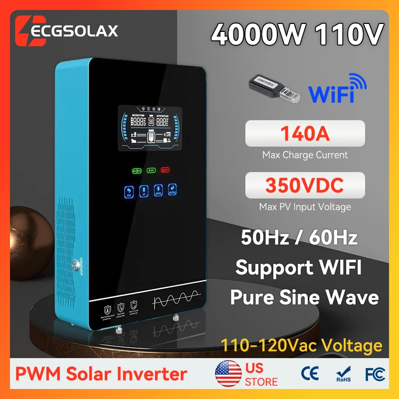 

ECGSOLAX 4KW Hybrid Solar Inverter 24V 110V/120V With MPPT 110A Charging Controller Touch screen LCD Hybrid Inverter Max PV 350V
