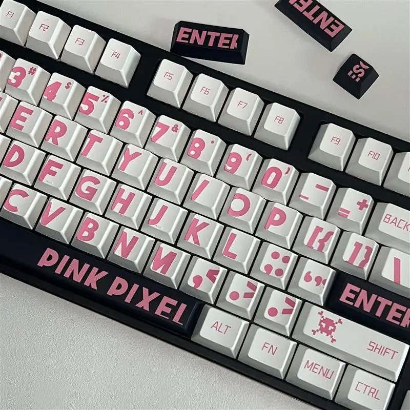 Pink Large Character Key Cap, Teclado Mecânico Altura Original, Patchwork Color, Material PBT, Sublimação Térmica Keycaps