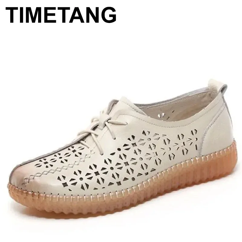 

2025 New women flat shoes fashion genuine leather shoes women soft-sole non-slip hole shoes breathable