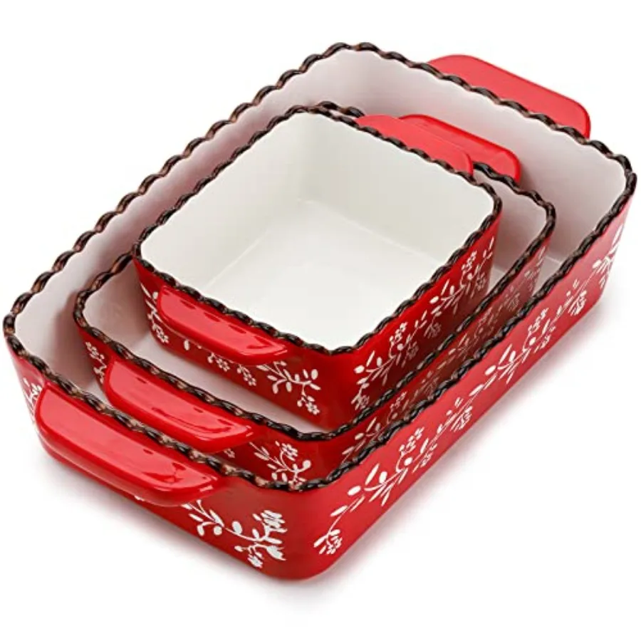 

3 Pack Ceramic akeware t Porcelain Recular g Dis Lasagna Pans for Cooking Kitcen Casrole Dises Cake Dinner 12 x 8.5 x 6 Inces o
