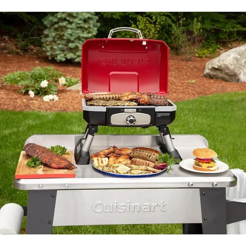 Petit Gourmet Portable Tabletop Propane Gas Grill, Red 17.6 x 18.6 x 11.8-Inch