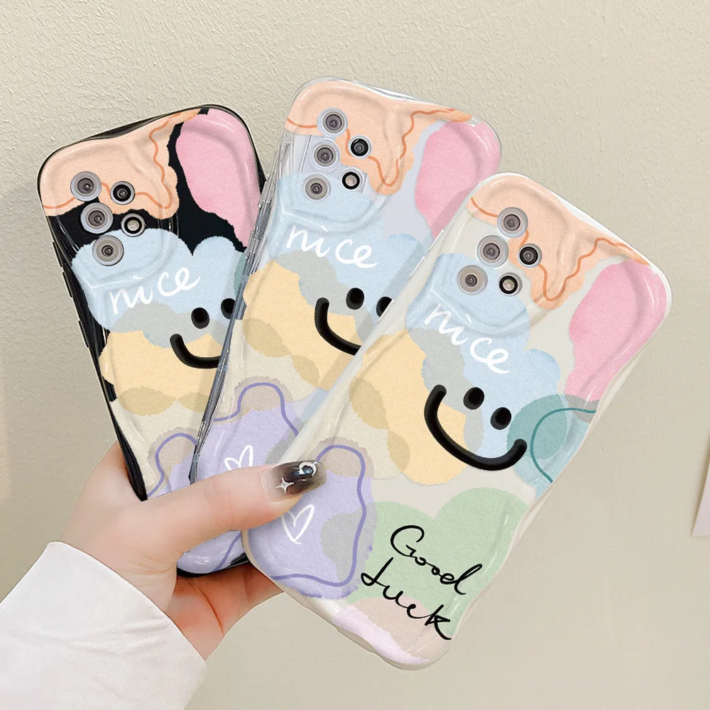 Cute Smile Wave Bumper Soft Case For Samsung A54 5G A53 A13 A34 A14 A23 A21S A51 A52 A32 A12 A50 S20 FE S23 Ultra S22 S21 Cover