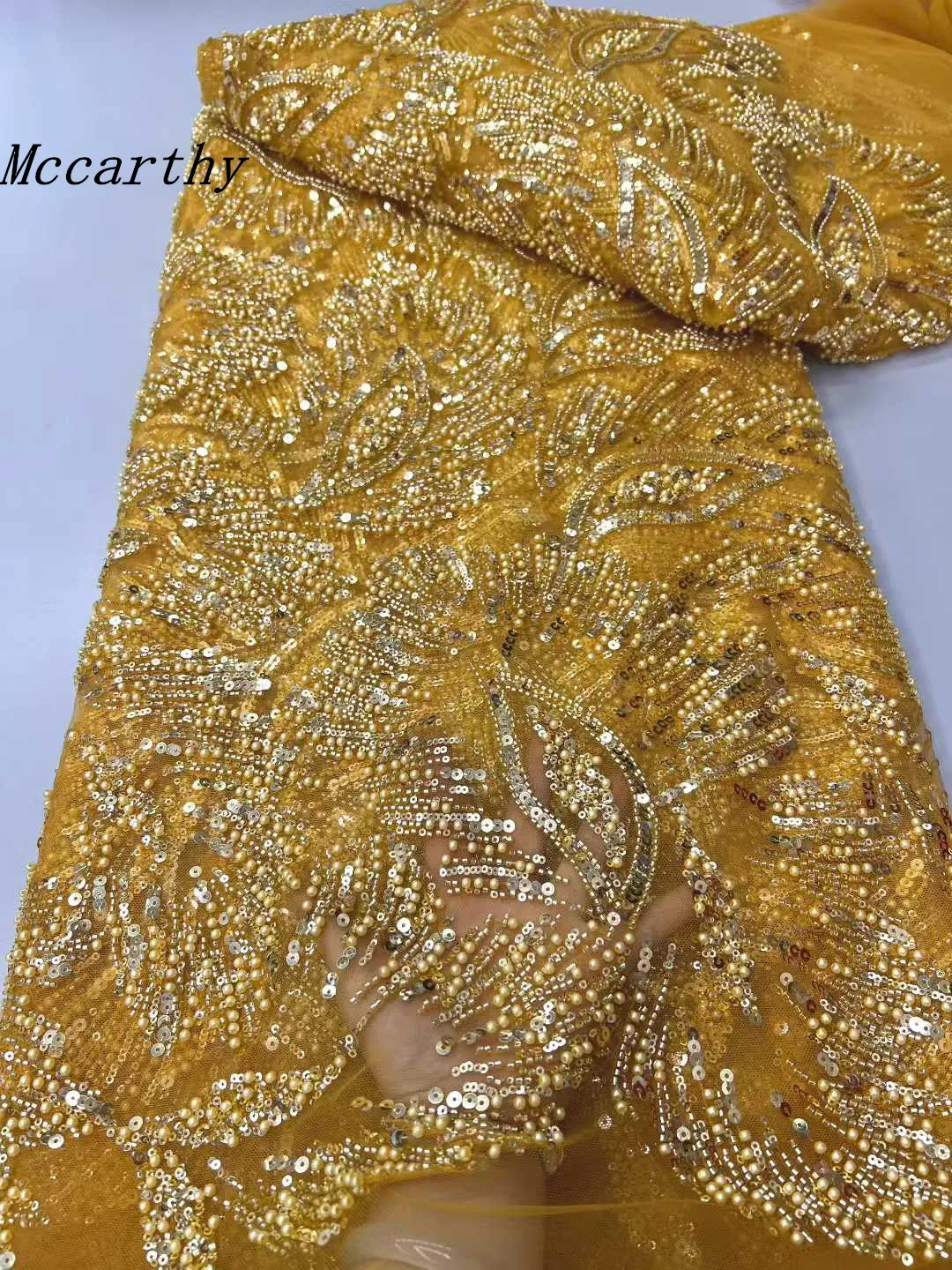 

New Design African Sequin Lace Fabric 2025 High Quality 3D French Beaded Lace Fabric Nigerian Bride For Wedding Party Dresses