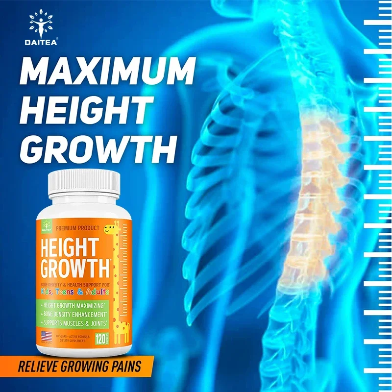 Height Growth Calcium Zinc Vitamin D Natural Vegetarian Capsules Increase Bone Strength Height Promoter for Adults Children