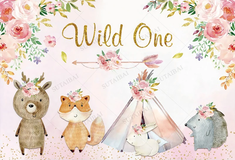 การ์ตูนสัตว์ป่าสีชมพูโปสเตอร์พื้นหลังทารกแรกเกิด Creative Decor ภาพครอบครัวเด็กหัวถ่ายภาพป้ายไวนิล