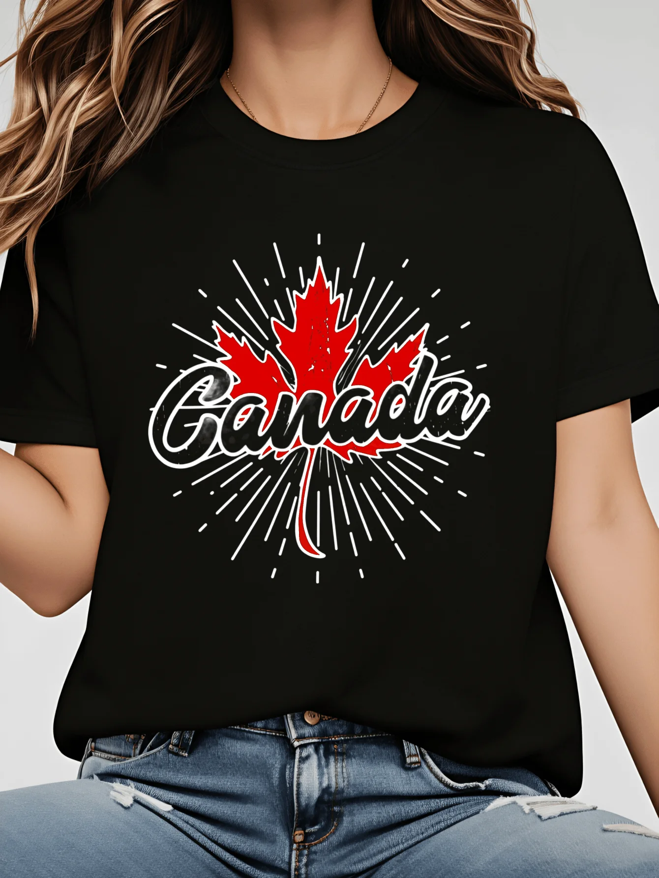 Vintage Canadian Maple Leaf Print T-Shirt for Women