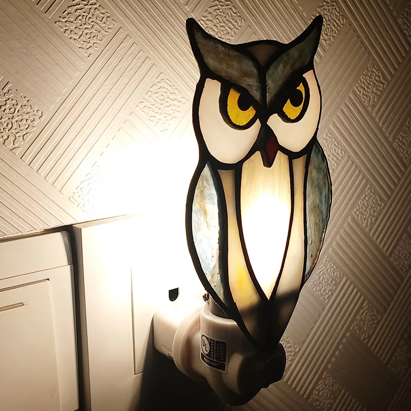 الحرف اليدوية الزجاجية البومة ضوء الليل غرفة الأطفال السرير ضوء لطيف
