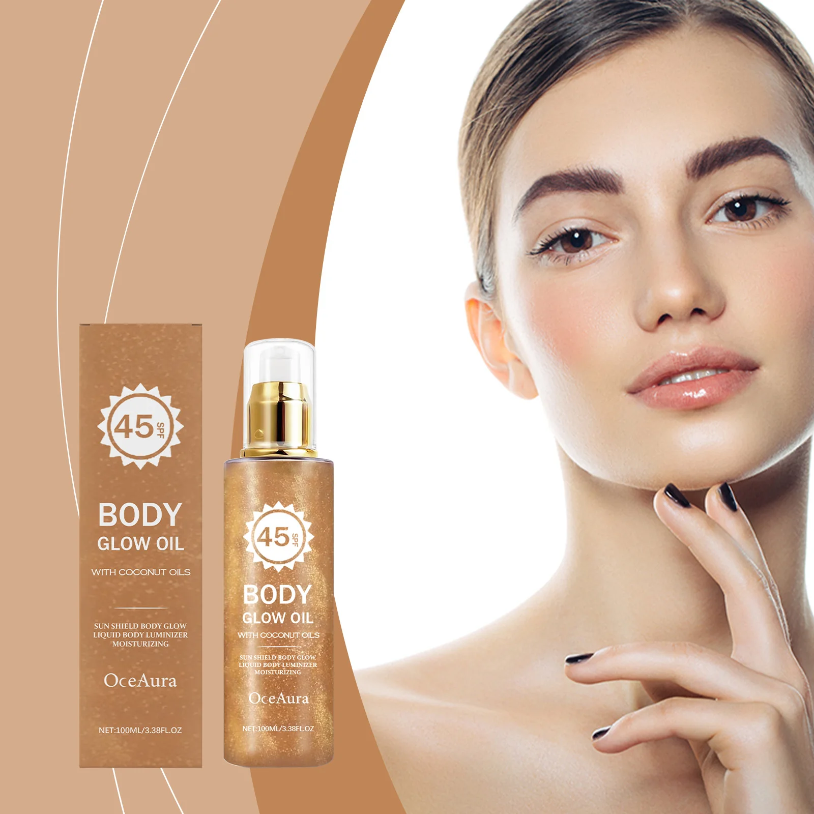 

OceAura Glitter Sunscreen Oil Spf 45 Anti UV Protection Waterproof Lightweight Organic Coconut Oil Moisturizing Body Shimmer Oil