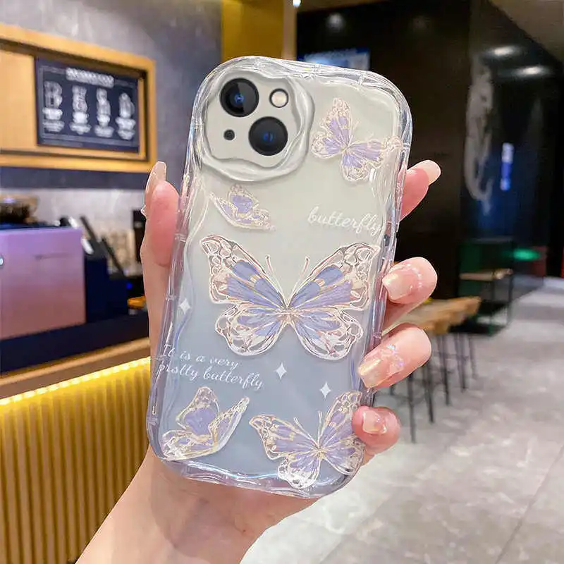 Чехол-цепочка с градиентом бабочки и цветка для Xiaomi POCO X5 X3 X6 Pro C65 X4 NFC GT F3 F4 M3 M4 M6 F6 Pro 12 11 Lite 5G NE 12T 14