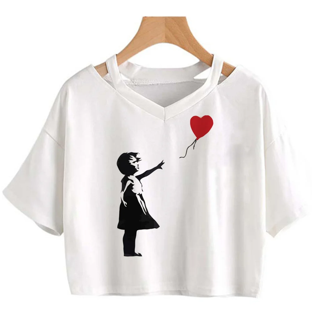 Banksy Tee women streetwear Japanese comic t shirt girl 2000s streetwear clothes