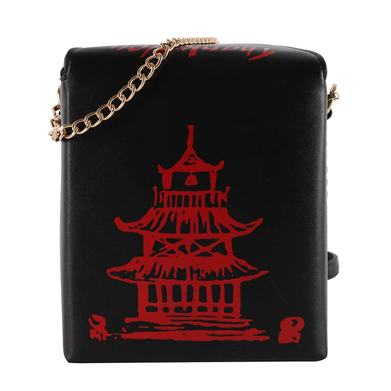 New Fashion 2024 Women Handbag Tower Printed Shoulder Crossbody Bag With Chains Chinese Square Box Bags