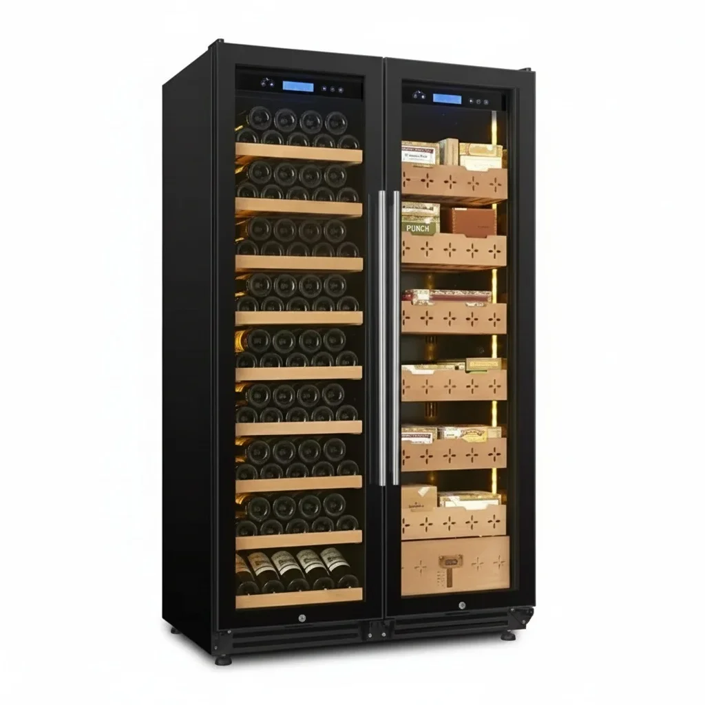 # for Cigar Humidor Cabinet, 508L Spanish Cedar Wood Wine Cooler Fridge, 2-Door Compressor Dual Zone Refrigerator for Home