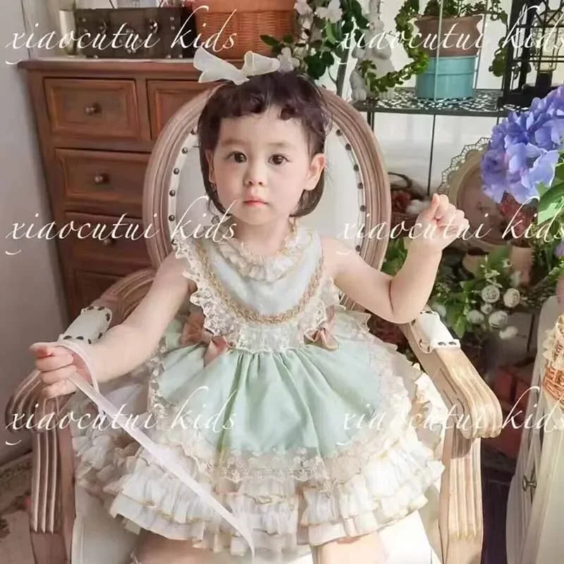 Girls lolita dress kids 2024 Summer lace purple pink green dress birthday party dress cute princess doll teen dress for girls MN