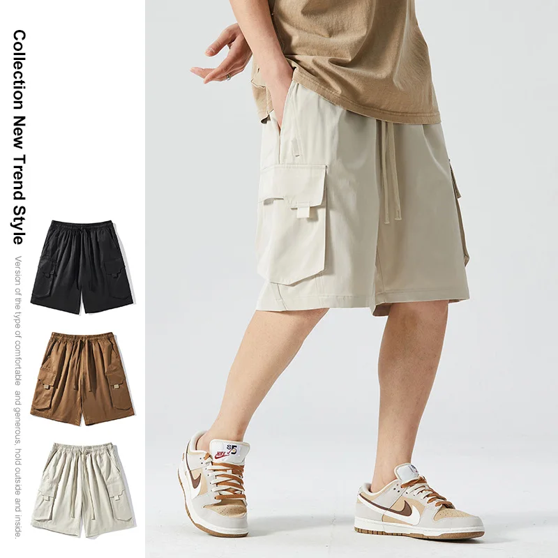 

Японские тонкие рабочие шорты-брюки для мужчин, летние свободные спортивные брюки средней длины прямого кроя, модные брюки-капри