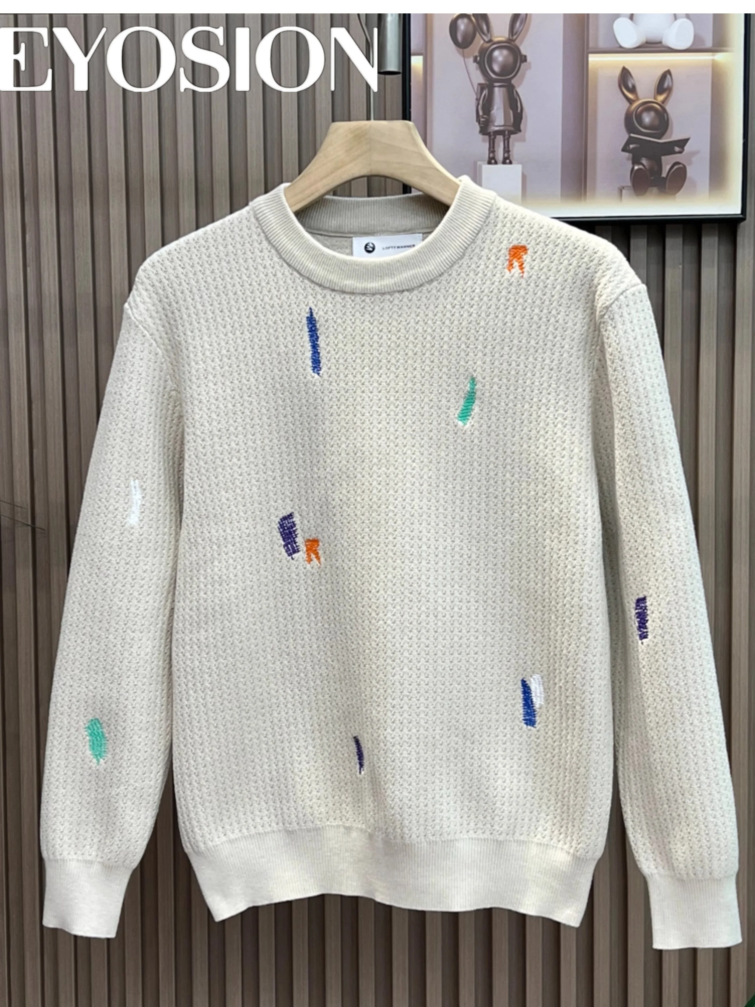 

High Quality New Embroidered Round Neck Sweater Men's Autumn Winter Basic Sweater Fashionable Inner Wear Base Shirt Pullover