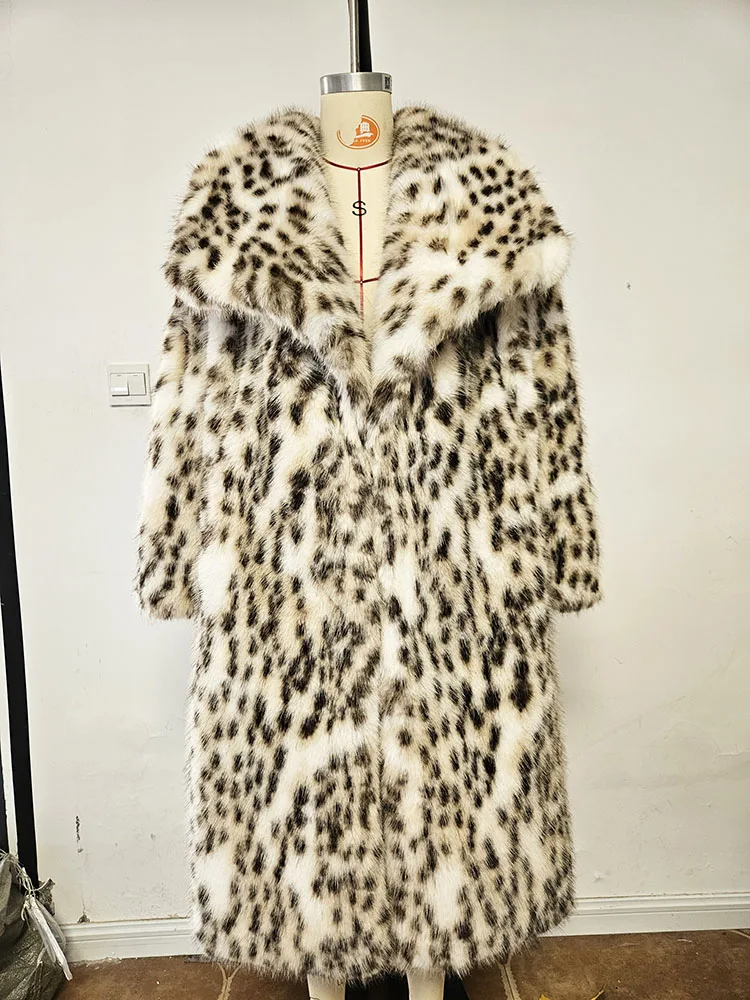 ZADORIN High Quality Elegant Loose Long Faux Fur Coat Winter Women Leopard Print Lapel Faux Mink Fur Jacket Thick Warm Fur Coats