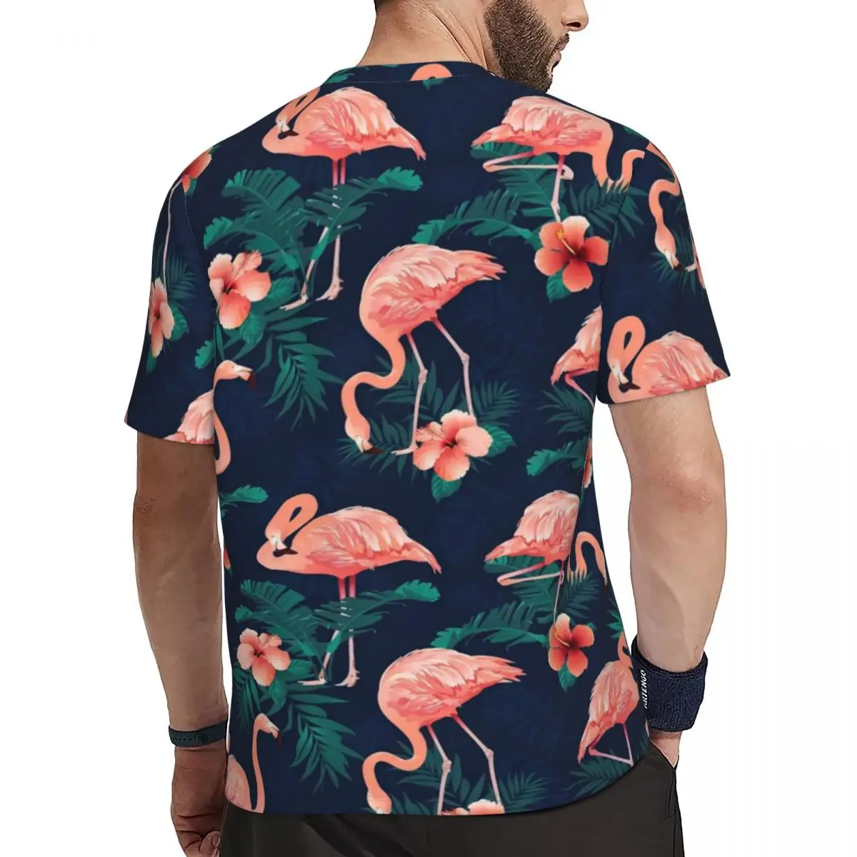 Pink Flamingo Gym T-Shirt Hibiscus Tropical Leaves Popular T Shirts Male Y2K Basic Tee Shirt Beach Short Sleeves Design Tops