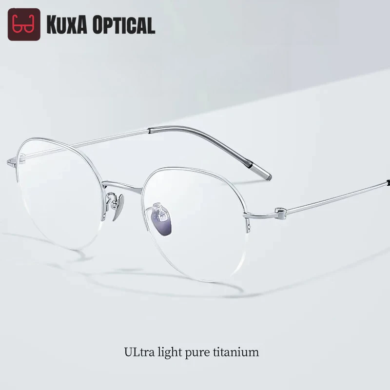 

KUXA Women Half Frame Glasses Prescription Lenses Anti Blue Light Myopia Hyperopia Anti-Reflection Titanium Optical Eyewear