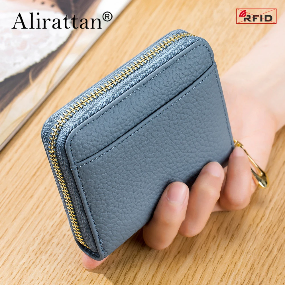 

Alirattan 2024 New Genuine Leather Fashion Multi functional Short Wallet Women's Change Bag Card Bag RFID Large Capacity