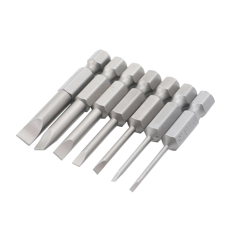 7pcs 50-100mm flat-blade screwdriver bit S2 alloy steel electric screwdriver bit 1.6-6.0 multifunctional manual screwdriver bit