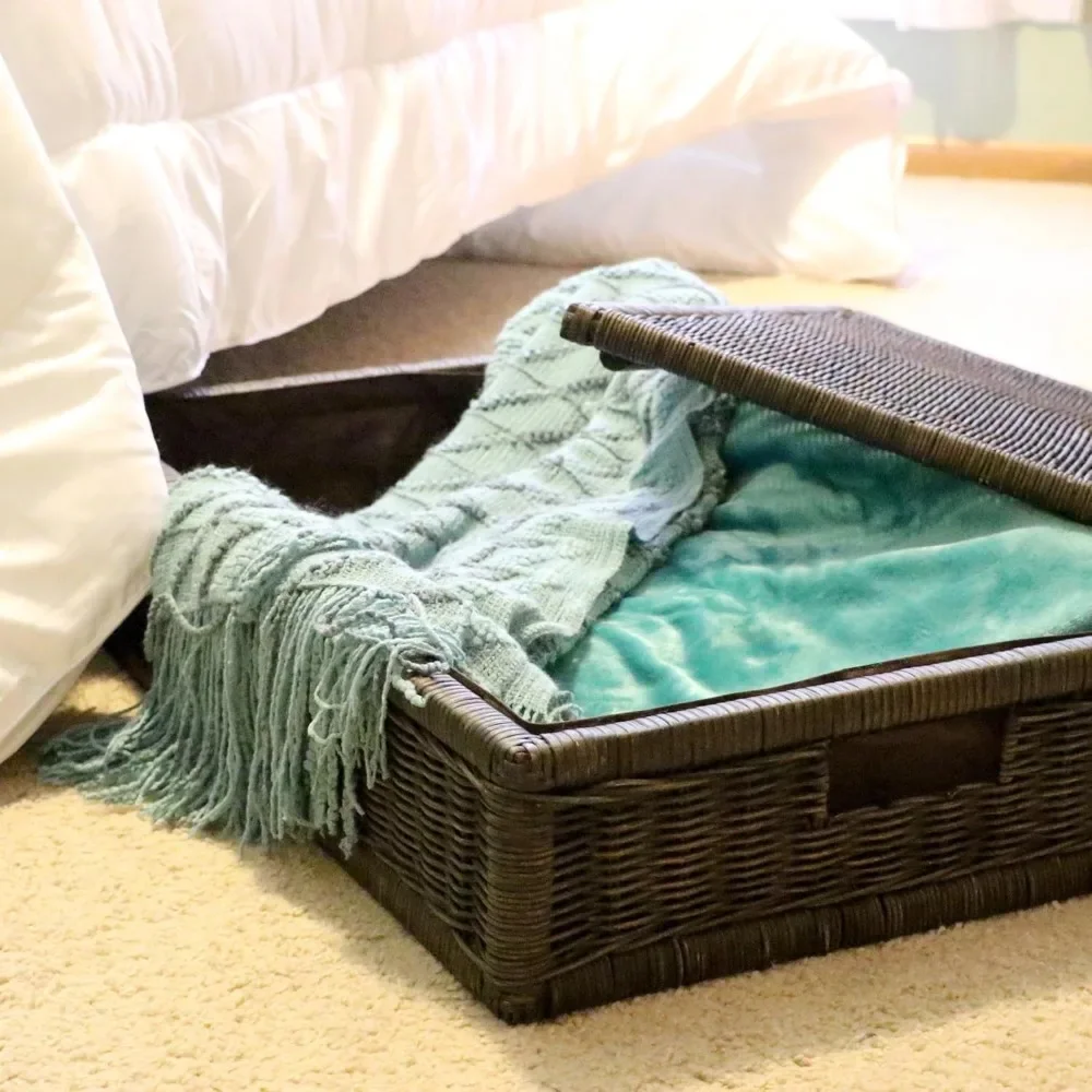 

Underbed Wicker Storage Box, Large, 28 in L x 18 in W x 7 in H, Antique Walnut Brown