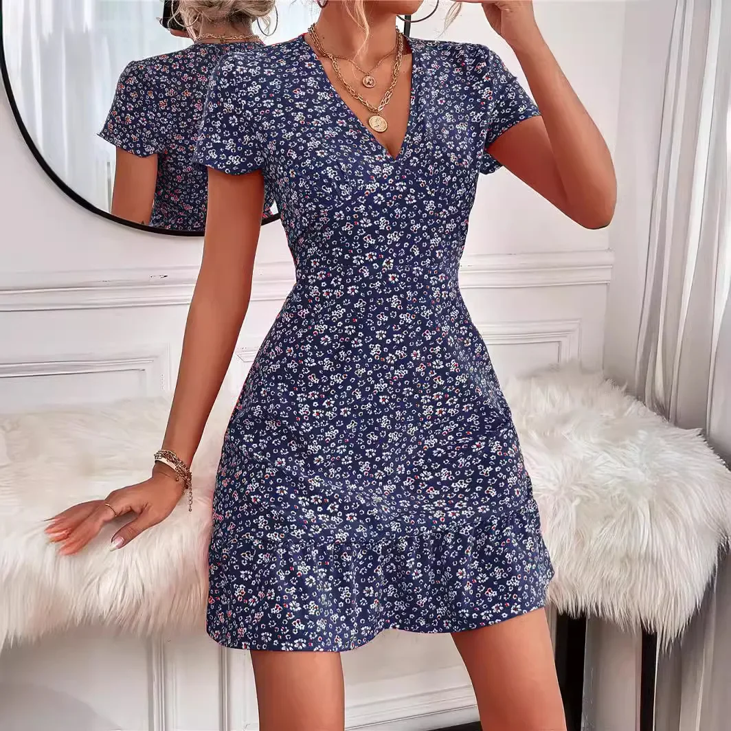 

Elegant and beautiful women's dresses 2024 Sexy deep V-neck dotted floral elegant temperament dress women clothing