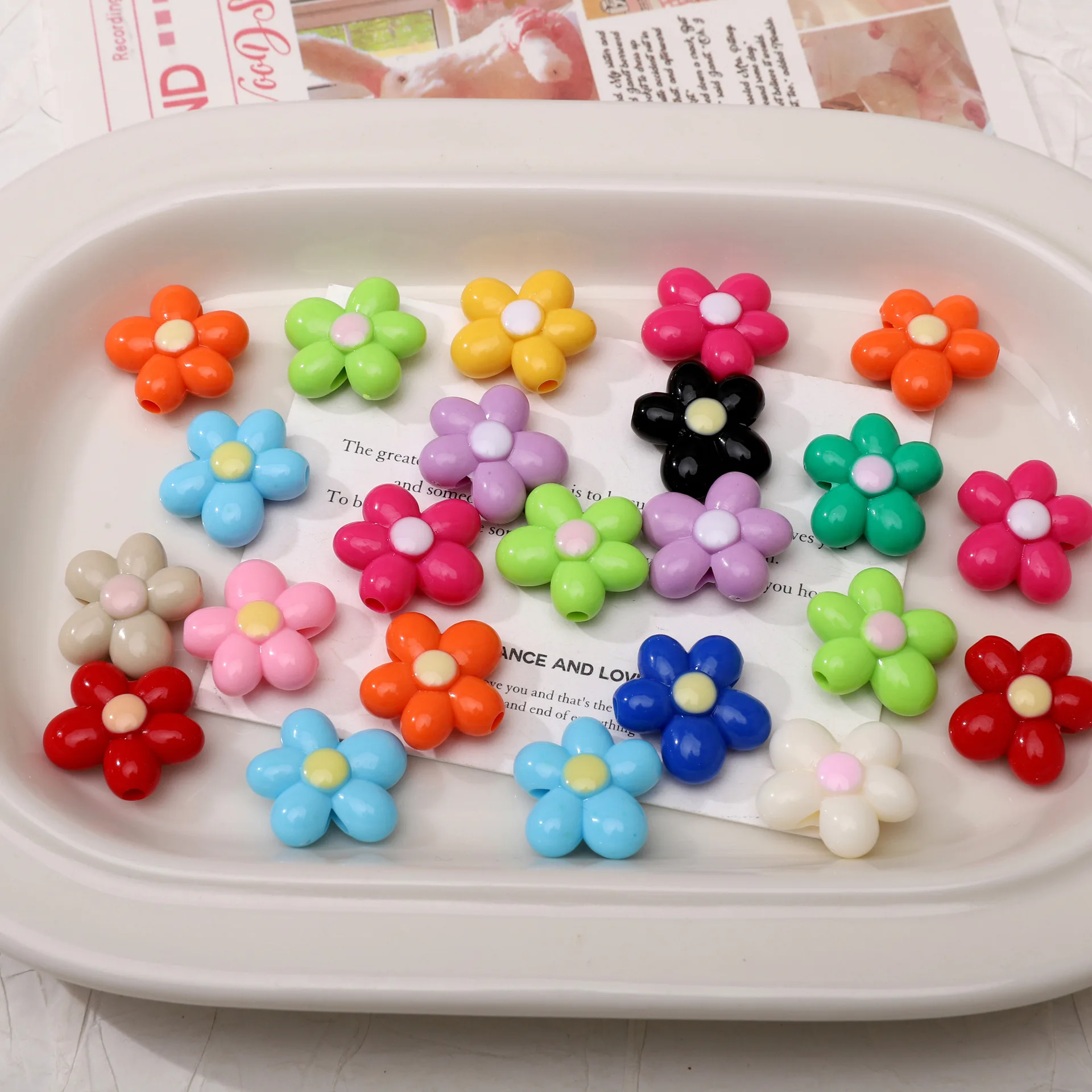

20pcs/lot Acrylic Drip-painted Beads Colorful Flower Spacer Loose Beads For Bracelets Necklaces DIY Jewelry Making Accessories