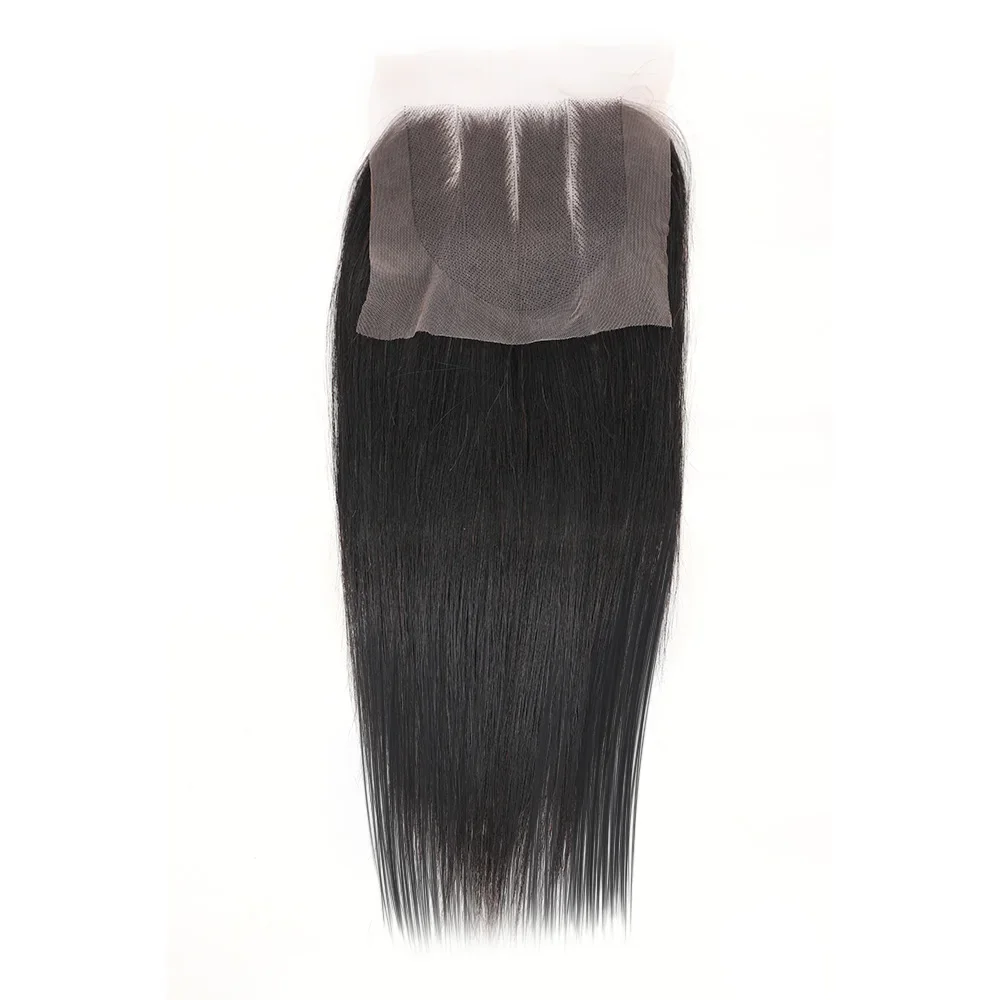 Fechamentos de cabelo humano liso com renda frontal 5x5, apenas pré-selecionado com cabelo de bebê, cabelo cru natural, amarrado à mão, fechamento de renda