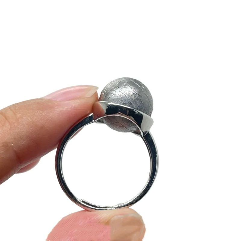 Muonionalusta Meteorite Series Handcrafted Adjustable Ring Natural Meteorite Sphere Mineral Specimen Jewelry Gift - K42