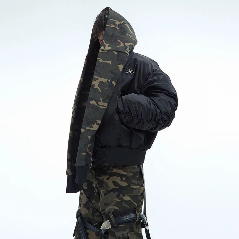 LUZHEN الأصلي شارع العليا وشاح الموضة تزيين مقنعين الخبز معطف مبطّن الرجال 2025 الشتاء كامو مطبوعة سترة سترة JY3048