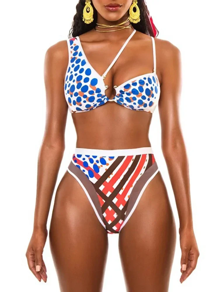 2024 African Dashiki Print Female Swimsuit High Waist Bikini Women Swimwear Two Pieces Bikini Set Asymmetric Bathing Suit Swim