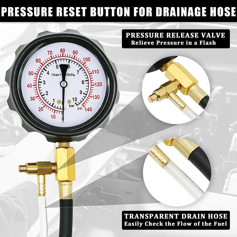 Atualizado Fuel Injection Pump Pressure Tester, Gauge Kit Ferramentas de Diagnóstico, Motor Gasolina Test Tool Set para a maioria dos carros,