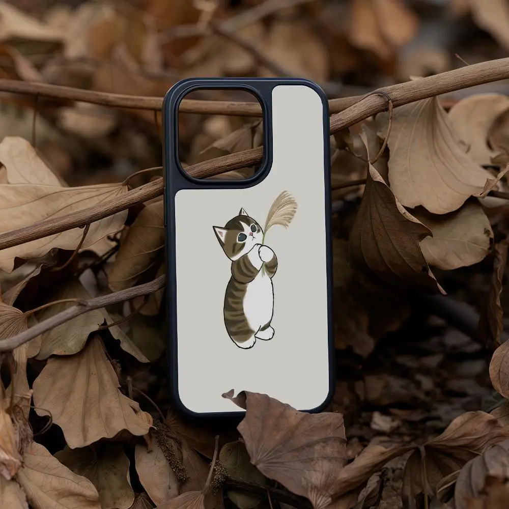 

Cartoon Mofusands Cat Phone Case For iPhone 16 15 14 13 12 11 Pro Max Plus Black Frame Acrylic Carbon Fiber Hard Shell