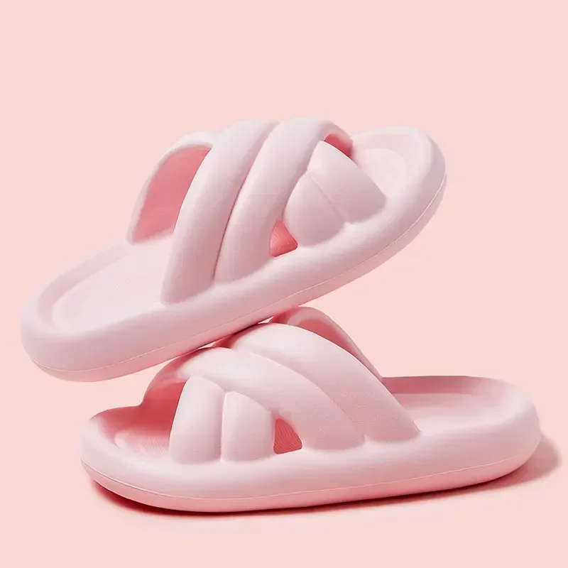 Home Soft Sole Pillow Slides for Women Summer 2023 Fashion Thick Platform Cloud Slippers Woman Flat Non Slip Flip Flops Sandals