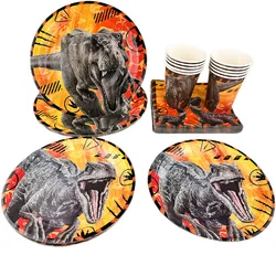 Dinosaur Disposable Tableware Paper Plates Cups Napkins Jurassic Dinosaur Birthday Party Decoration