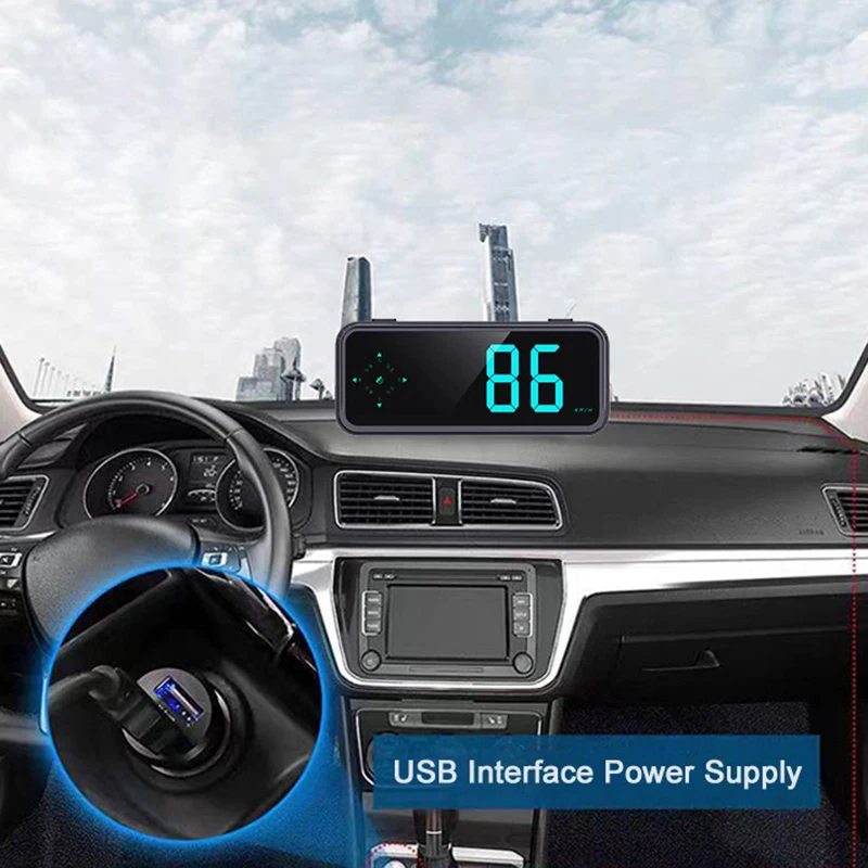 Tachimetro digitale Car HUD Universal GPS Compass indicatore di misurazione della velocità Head Up Display veicoli per camion alimentatore USB