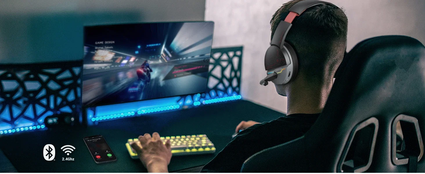 NUBWO G08 Drahtlose Headsets Gamer mit Dual-Mikrofon für PS5, PS4, PC, Mobile, Switch, 2,4 GHz Bluetooth-Funkkopfhörer – Detail 5