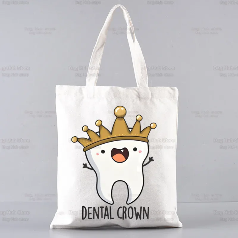 Aesthetic Funny Tooth Dentist Kawaii Shopping Bag Grocery Shopper Jute Bag Shopping Tote Bag Shoping Reusable Bolsa Sacolas