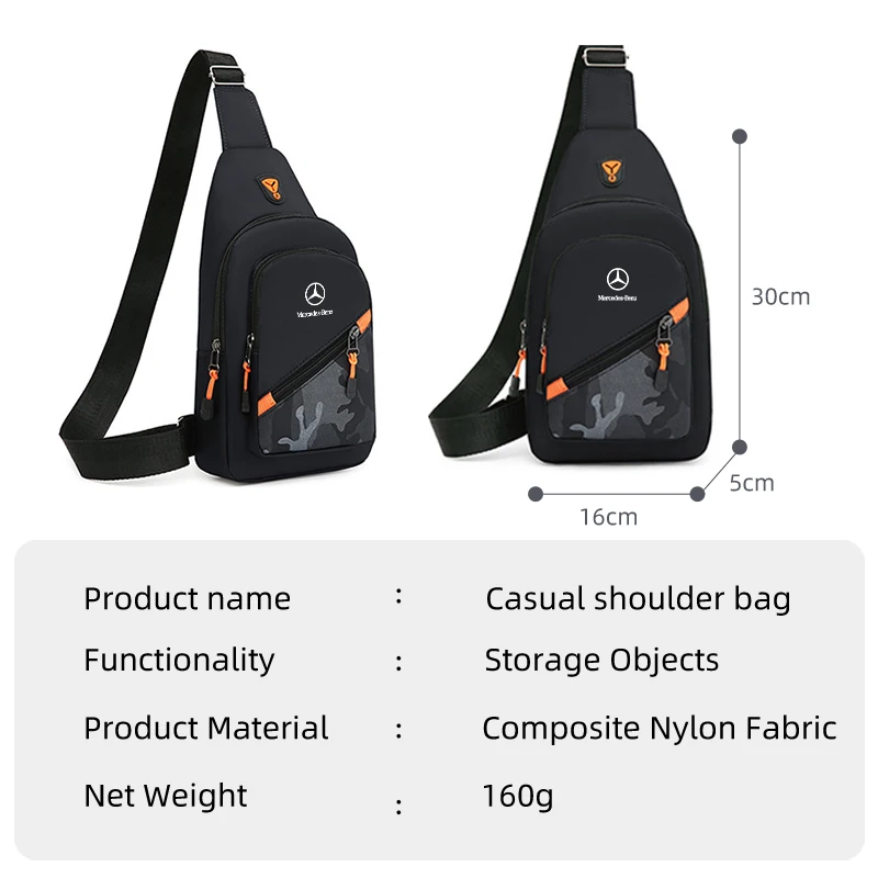 Car Logo Camouflage Men Slanted Shoulder Bag Chest Crossbody Storage Bag For Mercedes Benz AMG A C E S Class W201 W210 W108 W204