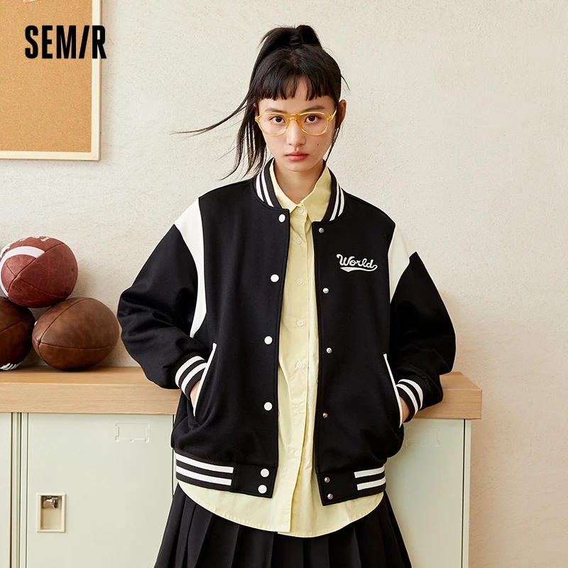 

Semir Jacket Women Color Block Jacket Fashion 2023 Autumn New Embroidered Baseball Jacket