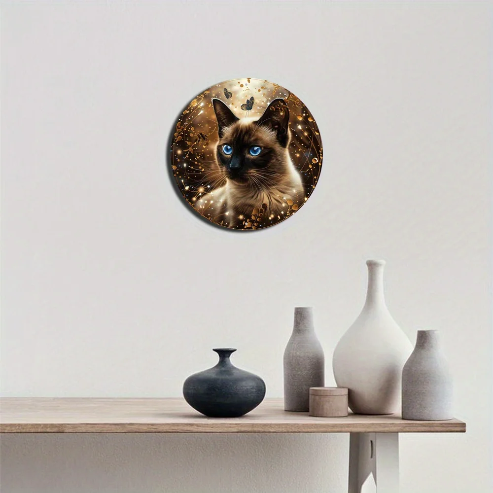 لوحة فنية جدارية من الألومنيوم على شكل قطة سيامية مقاس 8 × 8 بوصة - توجيه الصورة، ديكور مقاوم للطقس، مطبوع عالي الدقة، حفر مسبقًا، بدون ريش، El #4