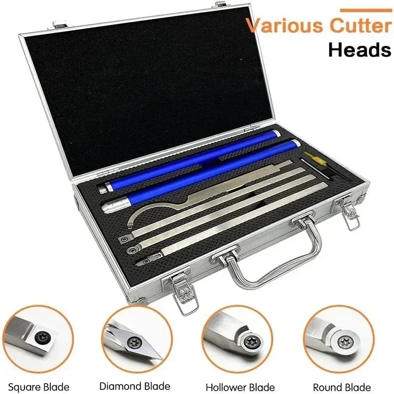 6 in 1 Carbide Tip Wood Lathe Turning Tool set Interchangeable Aluminum Alloy Handle with 4pcs Carbide Blade For Woodturning