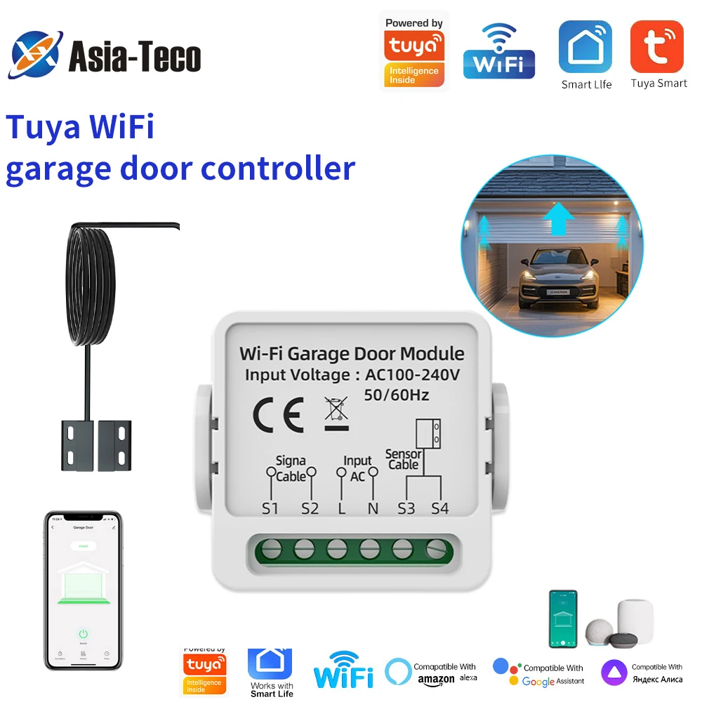 Smart Life Garage Door Opener Controller Dry Contact Switches Security Alarm System Work with Tuya App